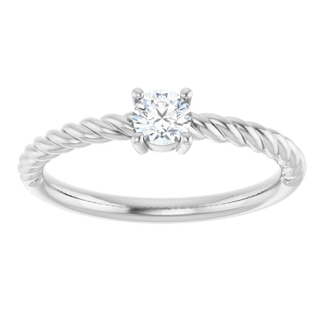 Platinum 4 mm Natural White Sapphire Solitaire Rope Ring