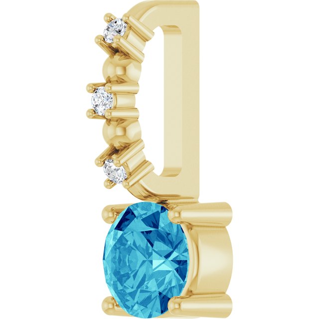 14K Yellow Imitation Blue Zircon & .01 CTW Natural Diamond Charm/Pendant