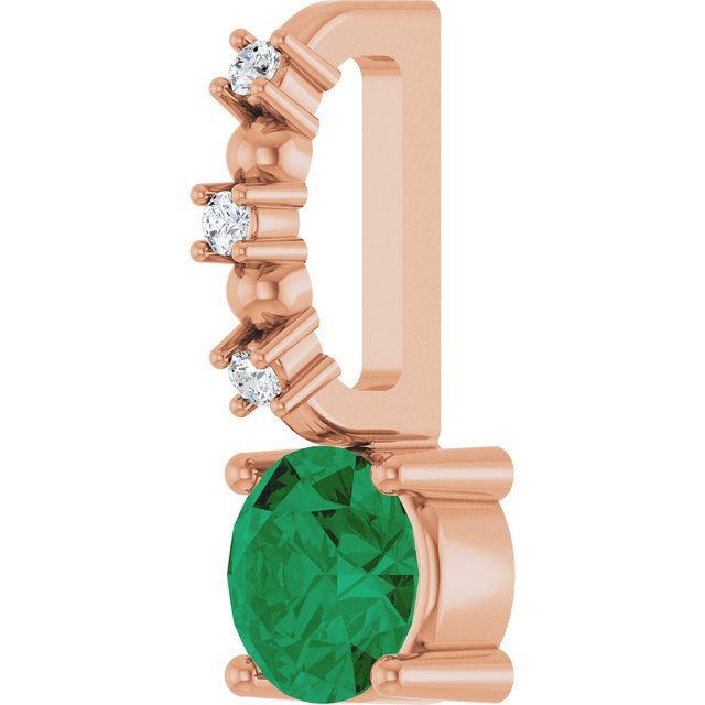 14K Rose Lab-Grown Emerald & .01 CTW Natural Diamond Pendant