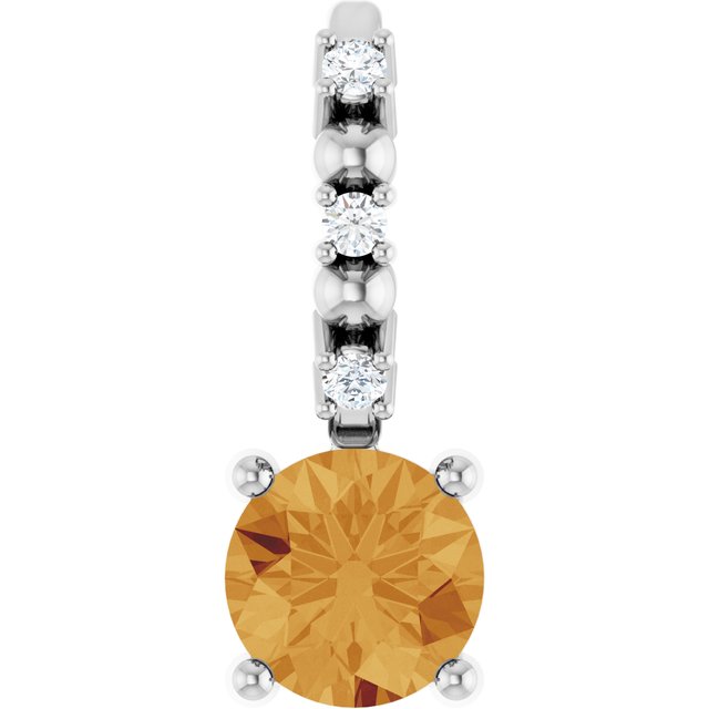 Sterling Silver Imitation Citrine & .01 CTW Natural Diamond Charm/Pendant