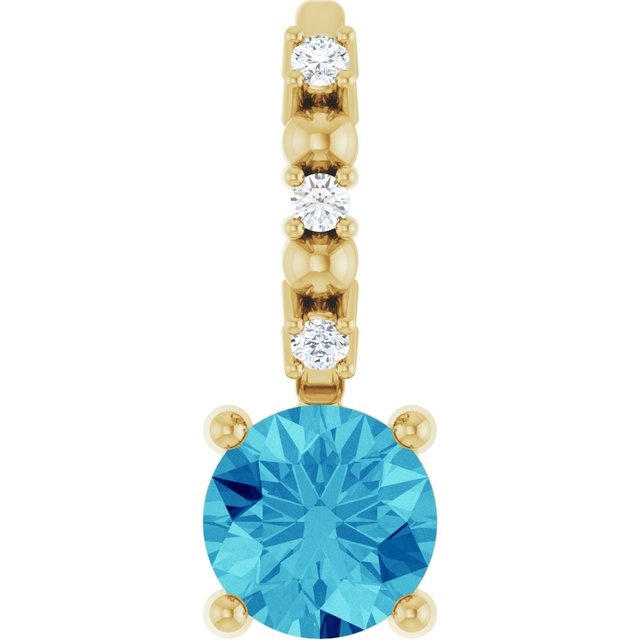 14K Yellow Imitation Blue Zircon & .01 CTW Natural Diamond Charm/Pendant