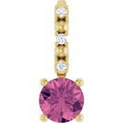 14K Yellow Imitation Pink Tourmaline & .01 CTW Natural Diamond Charm/Pendant