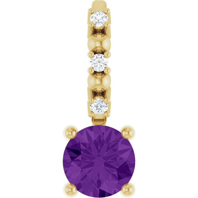 14K Yellow Imitation Amethyst & .01 CTW Natural Diamond Charm/Pendant