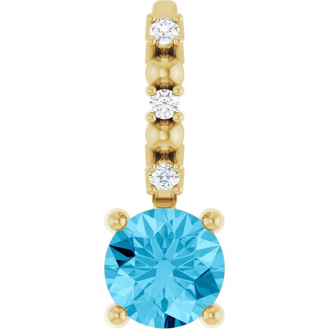 14K Yellow Imitation Aquamarine & .01 CTW Natural Diamond Charm/Pendant