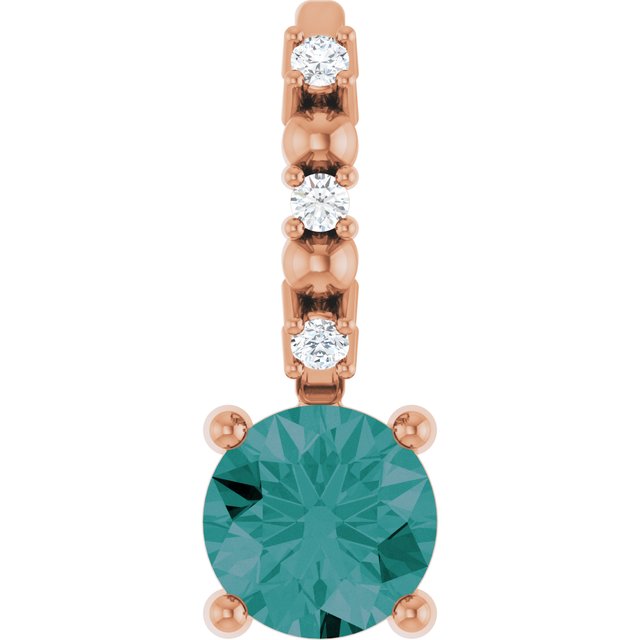 14K Rose Imitation Alexandrite & .01 CTW Natural Diamond Charm/Pendant