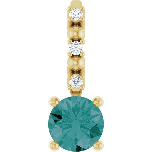 14K Yellow Imitation Alexandrite & .01 CTW Natural Diamond Charm/Pendant
