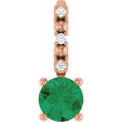14K Rose Imitation Emerald & .01 CTW Natural Diamond Charm/Pendant