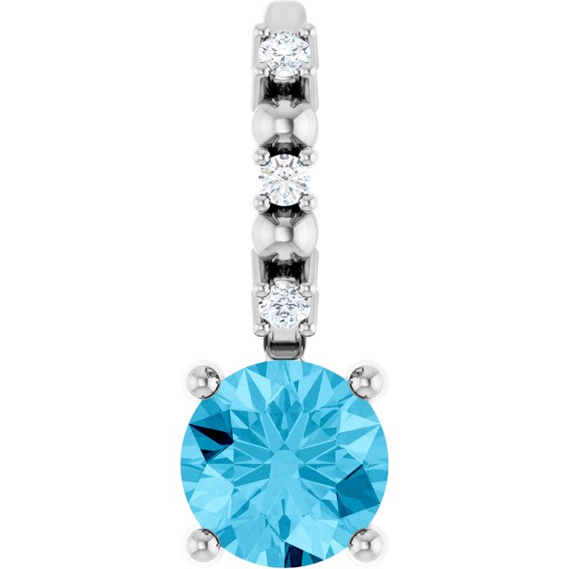 Sterling Silver Imitation Aquamarine & .01 CTW Natural Diamond Charm/Pendant