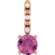 14K Rose Imitation Pink Tourmaline & .01 CTW Natural Diamond Charm/Pendant