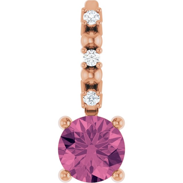 14K Rose Imitation Pink Tourmaline & .01 CTW Natural Diamond Charm/Pendant