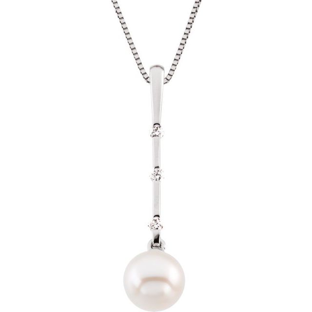14K White Cultured White Freshwater Pearl & 1/10 CTW Natural Diamond 18" Necklace