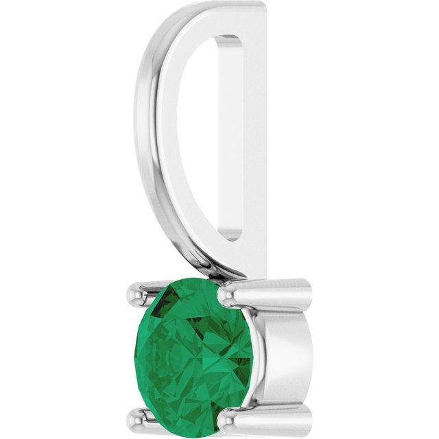 Sterling Silver Lab-Grown Emerald Solitaire Charm/Pendant