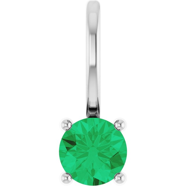 14K White Imitation Emerald Solitaire Pendant - Part #87768