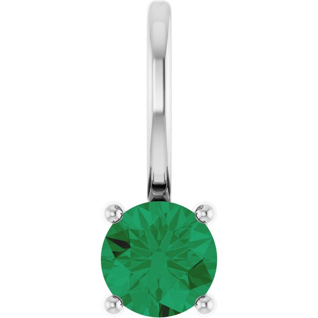 Sterling Silver Lab-Grown Emerald Solitaire Charm/Pendant