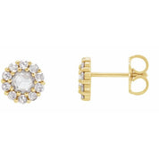 Platinum Cabochon and Natural Gemstone Halo-Style and Hoop Earrings