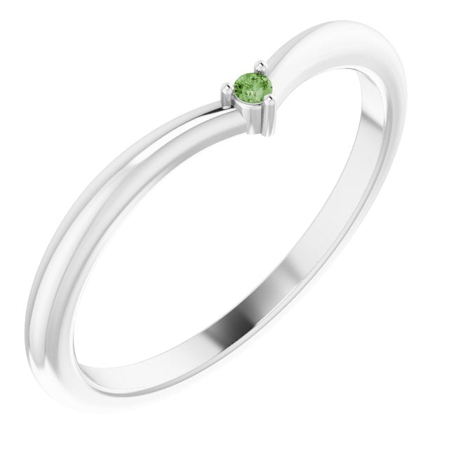 14K White Natural Green Tourmaline Stackable V Ring