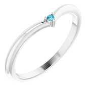 14K White Natural London Blue Topaz Stackable V Ring