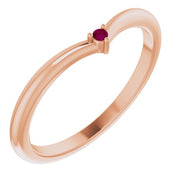 14K Rose Natural Rhodolite Garnet Stackable V Ring