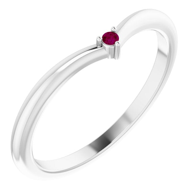 14K White Natural Rhodolite Garnet Stackable V Ring