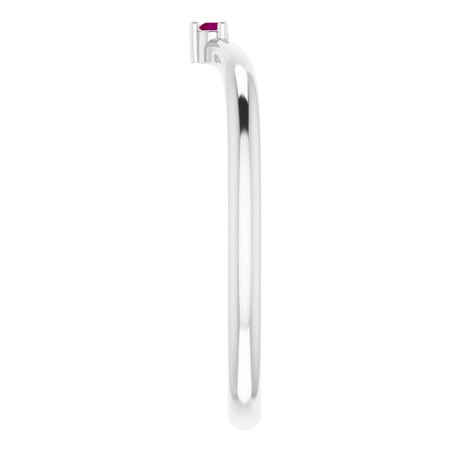 14K White Natural Rhodolite Garnet Stackable V Ring