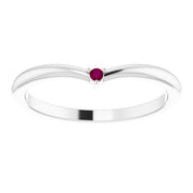 14K White Natural Rhodolite Garnet Stackable V Ring