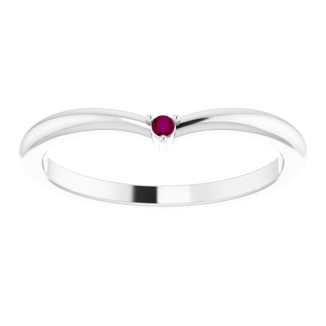 14K White Natural Rhodolite Garnet Stackable V Ring