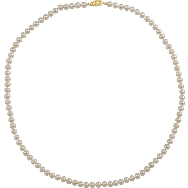 14K Yellow Cultured White Freshwater Pearl 18" Necklace
