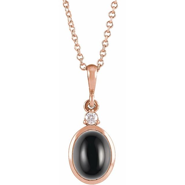 14K 6x4 mm Natural Black Onyx & .01-.015 CT Natural Diamond 16-18" Necklace