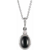 Platinum 8x6 mm Natural Black Onyx & .03 CT Natural Diamond 16-18" Necklace