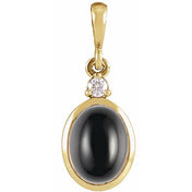 14K Yellow 5x3 mm Natural Black Onyx & .02 CT Natural Diamond Cabochon Pendant