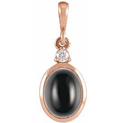 14K Rose 12x10 mm Natural Black Onyx & .03 CT Natural Diamond Cabochon Pendant