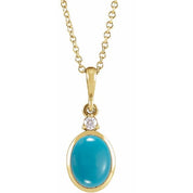 14K Yellow 12x10 mm Natural Turquoise & .03 CT Natural Diamond 16-18" Necklace