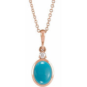 14K Rose 12x10 mm Natural Turquoise & .03 CT Natural Diamond 16-18" Necklace