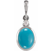 14K White 10x8 mm Natural Turquoise & .03 CT Natural Diamond Cabochon Pendant