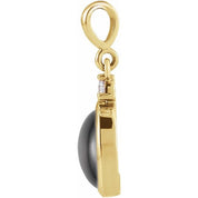 14K Yellow 9x7 mm Natural Black Onyx & .03 CT Natural Diamond Cabochon Pendant