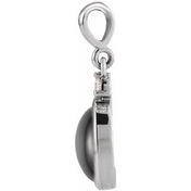 14K White 12x10 mm Natural Black Onyx & .03 CT Natural Diamond Cabochon Pendant