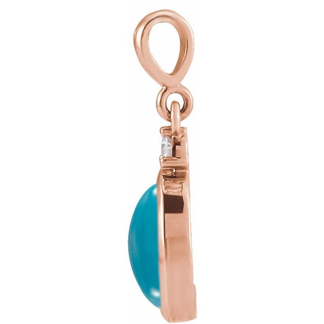 14K Rose 10x8 mm Natural Turquoise & .03 CT Natural Diamond Cabochon Pendant
