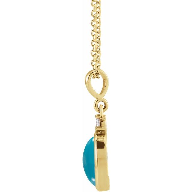14K Yellow 5x3 mm Natural Turquoise & .03 CT Natural Diamond 16-18" Necklace