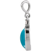 14K White 10x8 mm Natural Turquoise & .03 CT Natural Diamond Cabochon Pendant