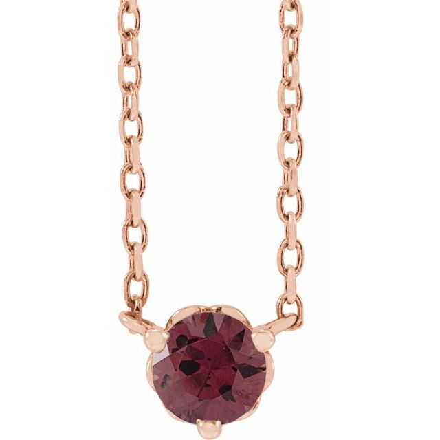 14K Rose Natural Rhodolite Garnet Solitaire 18" Necklace