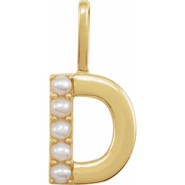 14K Yellow Cultured White Freshwater Pearl Initial D Charm/Pendant