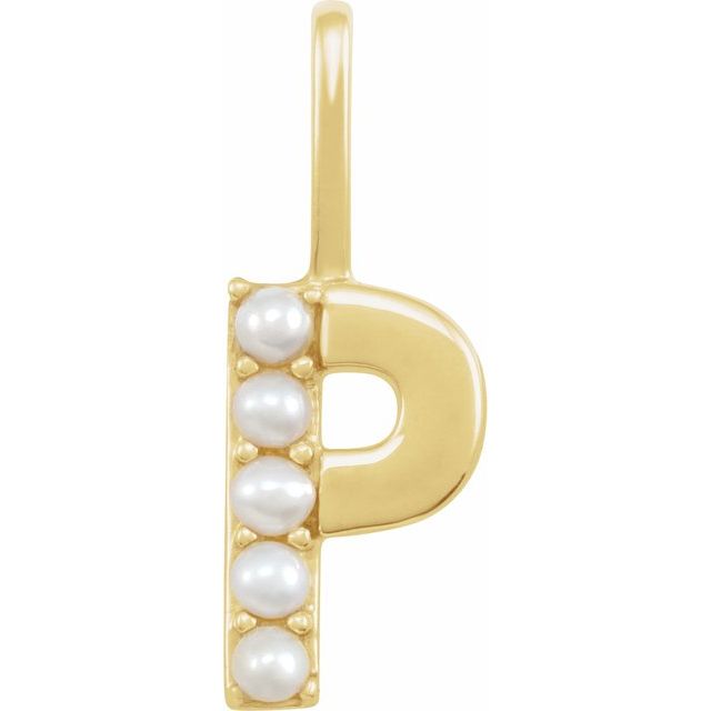 14K Yellow Gold Cultured White Freshwater Pearl Initial P Charm/Pendant