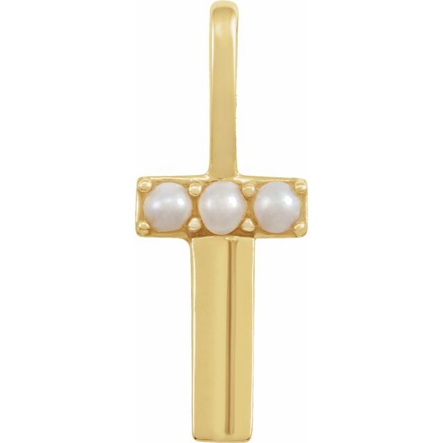 14K Yellow Cultured White Freshwater Pearl Initial T Charm/Pendant