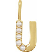 14K Yellow Cultured White Freshwater Pearl Initial U Charm/Pendant