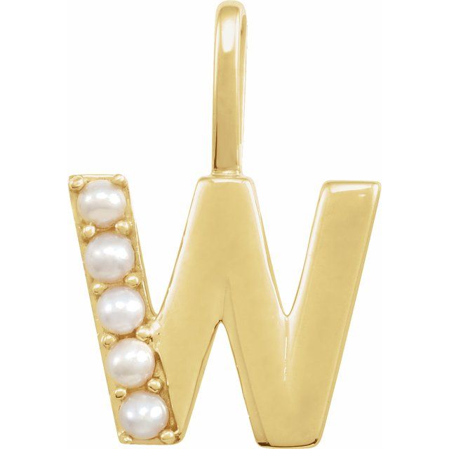 14K Yellow Gold Cultured White Freshwater Pearl Initial W Charm/Pendant
