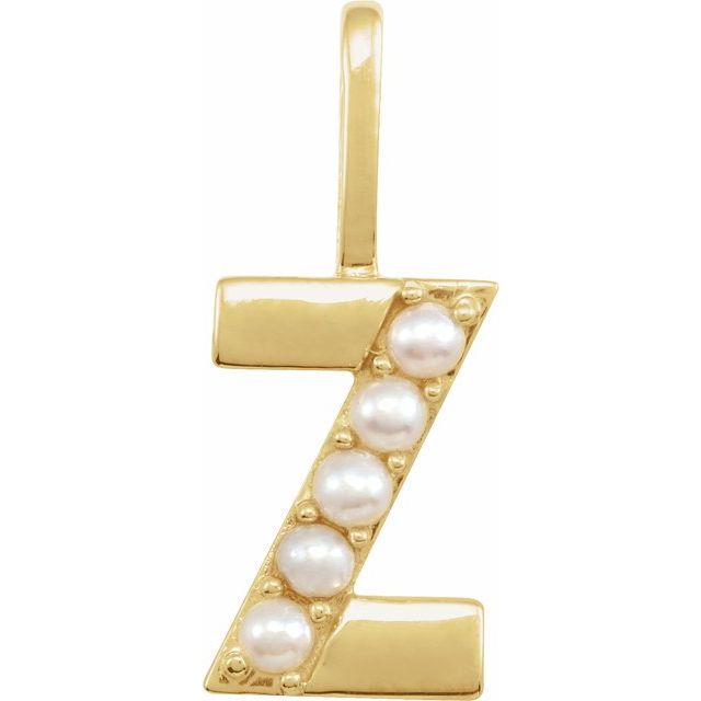 14K Yellow Cultured White Freshwater Pearl Initial Z Charm/Pendant