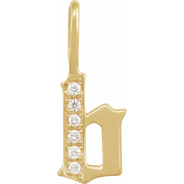 14K Yellow .05 CTW Natural Diamond Gothic Initial B Charm/Pendant