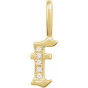 14K Yellow .04 CTW Natural Diamond Gothic Initial F Charm/Pendant