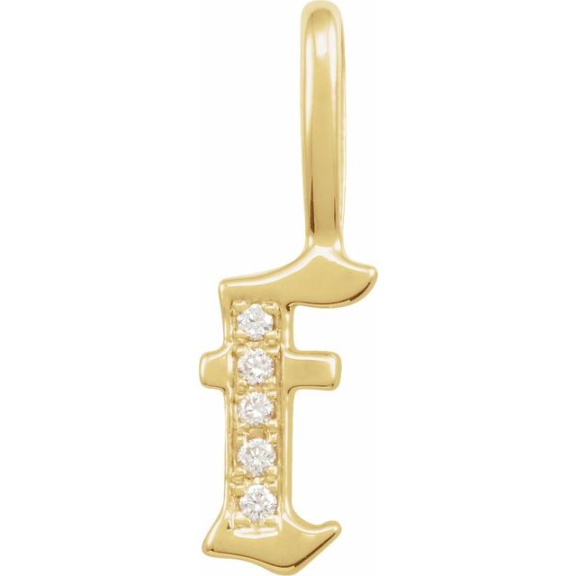 14K Yellow .04 CTW Natural Diamond Gothic Initial F Charm/Pendant