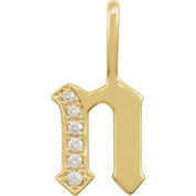 14K Yellow .06 CTW Natural Diamond Gothic Initial N Charm/Pendant